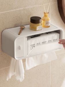 Wall-Mounted Multi-Functional Towel Storage Box Toilet Rack Bathroom Disposable Cleansing Tissue Makeup Cotton Organizer