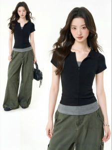 iiiamx | Áo Thun Cổ Trụ Rút Dây T-shirt 2 Mảnh