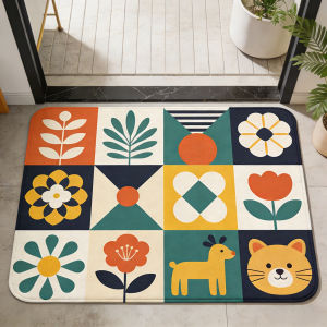 VIKAMA Memphis Style Geometric Flannel DoormatGood Vibes Only Absorbent Floor MatModern Welcome Rug for Home Entrance Bathroom