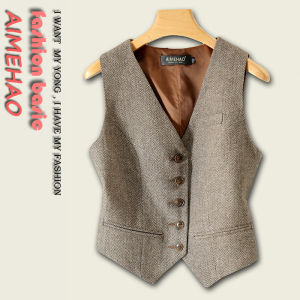 British Slim-Fitting Figure Flattering Vest Handsome Anchor Suit Vest Short Sleeveless Retro Woolen Vest Womens Spring and Autumn Tide