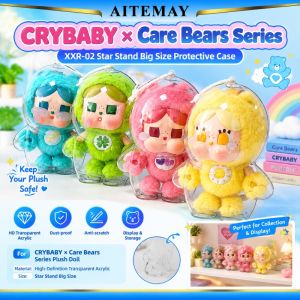 Aitemay 3 cái hộp bảo vệ búp bê vải nhung gấu Care Bear crybaby HD trong suốt hộp lưu trữ Acrylic giá đỡ hiển thị chống bụi cho phụ kiện mặt dây chuyền chìa khóa Hộp đồ chơi sưu tập