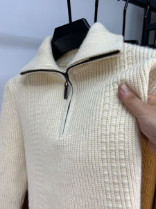 Mens Thickened High Collar Sweater Half Zipper Flip Design Fashionable Business Casual Knitted Top Pure Color Slim Fit