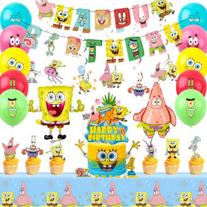 SpongeBob Birthday Decorations38pcs SpongeBob Birthday Party Supplies-SpongeBob Party Banner Balloons Cake Toppers Tablecloth..