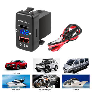 HLINKEY Car Socket Charger Dual USB QC 3.0 Type C PD Ports Phone Quick Charging Adapter Voltage Display for Toyota