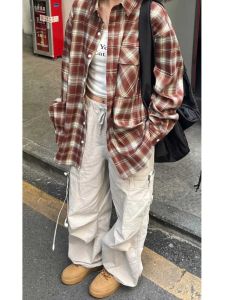 American Fashion Brand Gingham Long Sleeves Shirt Mens Spring & Fall Fancy Retro Casual Loose Profile Couple Coat Top