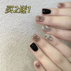 Internet Celebrity Wear Short Nail Show White Silver Asterism Rhinestone Accessible Luxury Fancy Sweet Cool Style Manicure Fake Nail Patch