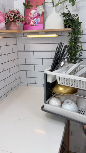 Kệ úp bát giá để bát 2 tầng có ống đựng đũa kèm khay hứng nước bằng nhựa KT49x33x29cm cao cấp