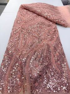 Luxury African Lace Fabric 2026 High Quality Sequins Beads Lace Fabrics For Nigerian Wedding French Tulle Lace Fabric Sewing