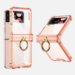 Soft Silicone 6D Ring Holder Clear Case for Samsung Galaxy Z Flip 8 7 6 5 4 3 5G Flip5 Hinge All Inclusive Protection Fashion Cover For Samsung Galaxy Z Flip4 5G Flip 5