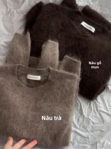 YUANYA | Áo Sweater Len Mohair Cổ Tròn Màu Nâu Cảm Giác Sang Trọng