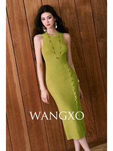 WANGXO | Đầm Ôm Không Tay Dây Cao Su Bọc Dây