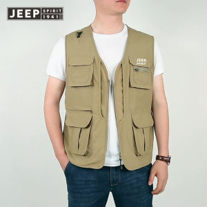 JEEP SPIRIT Áo Ghi Lê Câu Cá Áo Ghi Lê Dụng Cụ Nhiều Túi Cho Nam Quần Yếm Chụp Ảnh Giải Trí Ngoài Trời Mùa Hè