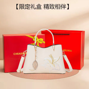 กระเป๋าถือหนังวัวสองชั้นขนาดใหญ่ กระเป๋าสะพายข้างแบบสะพายไหล่ข้างเดียว กระเป๋าแฟชั่นสำหรับผู้หญิง กระเป๋าถือวันเกิดสำหรับแม่