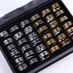 10/20/30Pcs/Lot Vintage Drip Oil Stainless Steel Rings Men Women Fashion Carving Random Style Daily Party Gifts Jewelry No Box
