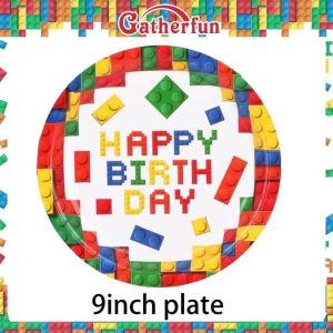 Colorful Building Block Birthday Party Decorations Balloons Tableware Set for Baby Shower Building Block Party Favors Kids Gifts