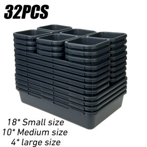 32PCS Desk Drawer Organizers 3 Size Plastic Interlocking Shallow Tool Organizer Tray Dividers Separators Storage Bins Container