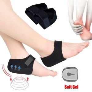 1 Pair Back Heel Protective Sleeve Heel Pad Velcro Adjustable Gel Heel Protectors Washable Arch Wrap Flat Feet Support Pain Relief Plantar Fasciitis