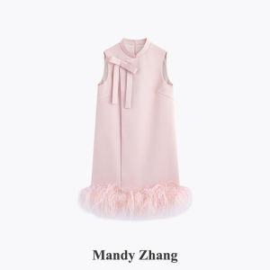 Pink Luxury Bow Design Sleeveless Dress
