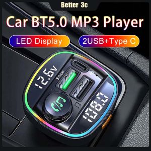 Car Bluetooth MP3 Music Player With RGB Ambient Light HD Voice Built-in-Mic Wireless FM Transmitter Dual LED Digital Display Car Charger Adapter