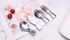 Foldable Spoon Fork Sendok Garpu Lipat Stainless Steel