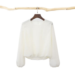 Spring New Soft Furry Loose round Neck Lantern Sleeve Small Fragrance Style Womens Shirt Top Overhead French Style Long Sleeve