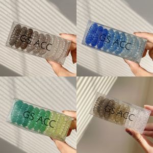 ยางรัดผม ยางรัดผมเกลียว สายโทรศัพท์สีเชือกผม 1 ชุด / 9 ชิ้น สายยางรัดผมญี่ปุ่นเกาหลีขนาดเล็ก ACFUNY