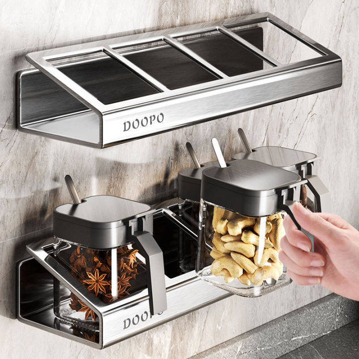 Stainless Steel Kitchen Wall Mounted Storage Rack Spice Combination Oil ...