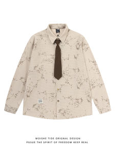 เสื้อเชิ้ตแขนยาวทรงหลวมสไตล์ญี่ปุ่นย้อนยุคสำหรับผู้ชาย MOISHE TIDE ลายดอกไม้ ทรงหลวม ฤดูใบไม้ผลิและฤดูใบไม้ร่วง