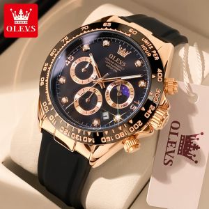 OLEVS Jam Tangan Pria Desain Baru 2023 Sport Asli Tahan Air Fashion Tampan Multifungs Mewah Silica Gel Strap