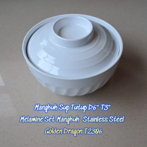 Mangkuk Sup Tutup D 6" T 3" Melamin  Set Mug Stainless - Golden Dragon T2306