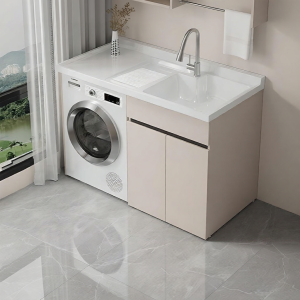 Durable Aluminum Washer Cabinet With Scrubbing Board Basin Cut Corner Customizable