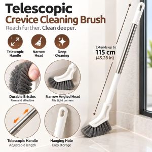 KEBIDUMEI \ud83d\udd252pcs Telescopic Cleaning Brush 38.5 115cm Long Handle Gap Brush Stainless Steel Narrow Head For Bathroom Toilet Window Floor