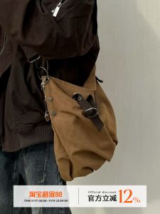 Large Capacity Canvas Workwear Crossbody Bag American Retro Style Handbag Tote Bag Trendy Match for Youth Casual Occasions