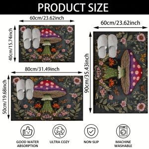 VIKAMA Fantasy Mushroom Doormat Vibrant Green & Purple Floral Bathroom Entry Mat Holiday Decor Gift Mushroom-Themed Home Decor