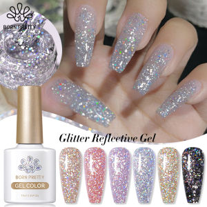 BORN PRETTY 2pcs/set 10ml Sparkling Glitter Rose Pink Reflective Jelly Nude Gel Nail Art Polish Nail Gel Manicure Semi Permanent UV LED Varnish Nail Art