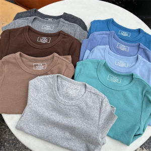 Kids Cotton Base Shirt Girl Inner Wear Blouse Boy round Neck Autumn Clothes Brushed Pure Color T-shirt Baby Pullover