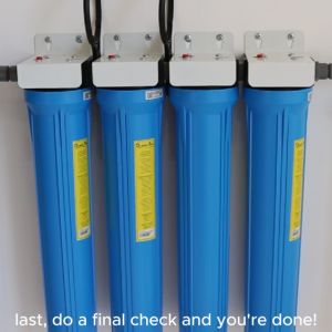 4 Stage 20" Slim Type Basic Whole House Water Filtration System Blue Housing with UPVC Fittings