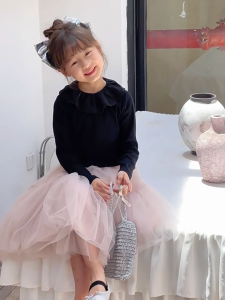 [1-14 Yrs]Girl Ruffle Long Sleeve Top Knit Lace Collar Cute Korea Style Baju Lengan Panjang Budak Perempuan Blouse Comel