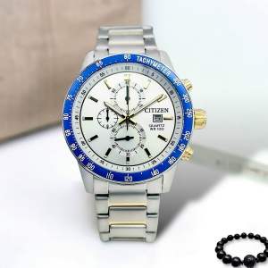 ĐỒNG HỒ NAM CHÍNH HÃNG Citizen AN3686-53A Quartz Chronograph White Dial Blue Benzel Silver Stainless Steel For Men