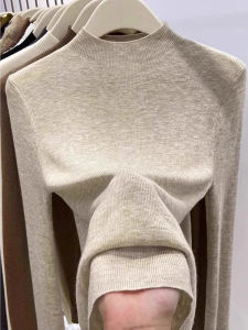 High-quality European-style Versatile Semi-high Collar Long Sleeve Knitted Top