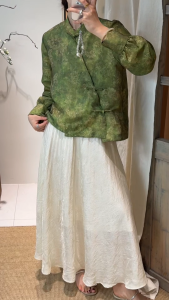 Women New Arrival New Chinese Style Jacquard Skirt High Waist Slim Fit A-line Pleated Midi Skirt Oriental Casual Bottom