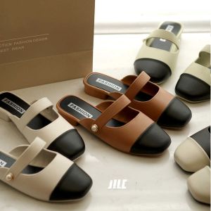 Closed Toe Half Slippers Womens Spring 2024 New Arrival K-style Fairy Style Work Clothing Temperament Color Matching French Sandals Non Slip