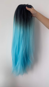 66CM Blue Gradient Full Head Wig Fashion Full Head Wig European and American Style Full Head Wig Heat Resistant Synthetic Fiber Color and Style to Choose from Hair Shiny Natural Daily Invisible No Trace Long term Wearing Not stuffy