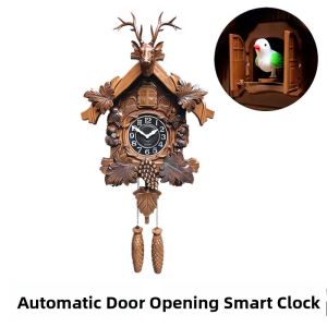 Automatic Door Opening Cuckoo Clock Nordic Retro Style Living Room Wall Decor Hanging Clock Bird Sound on the Hour Battery Powered