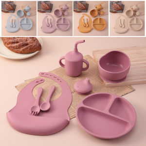 Color Kids 6PCS Silicone Feeding Set Divided Plates Sippy Cup Training Eating Cutlery Strong Suction Bowl BPA Free Tableware set