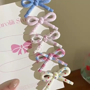 กิ๊บติดผมลายจุดสีครีมฤดูร้อนปี 2025 สำหรับผู้หญิง กิ๊บหน้าม้าลายน่ารัก