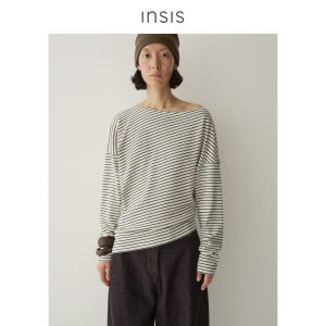 INSIS FEMME | Cotton One-Shoulder Striped Long Sleeve T-Shirt