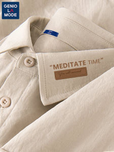 Genio Lamode Mens Retro Workwear Shirt Loose Long Sleeve Ice Silk Thin Outerwear Breathable Moisture Wicking Spring Autumn