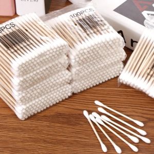 HK.100pcs Cotton swab High quality wooden Cotton swab Ear nose cleaning cotton swab Women makeup swab Double ended cotton swab