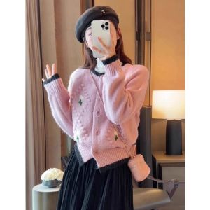 Pumpkin Orange Sweater Short Small Coat Stylish Niche Style Heavy Embroidery Knitting Cardigan Womens Coat Autumn and Winter